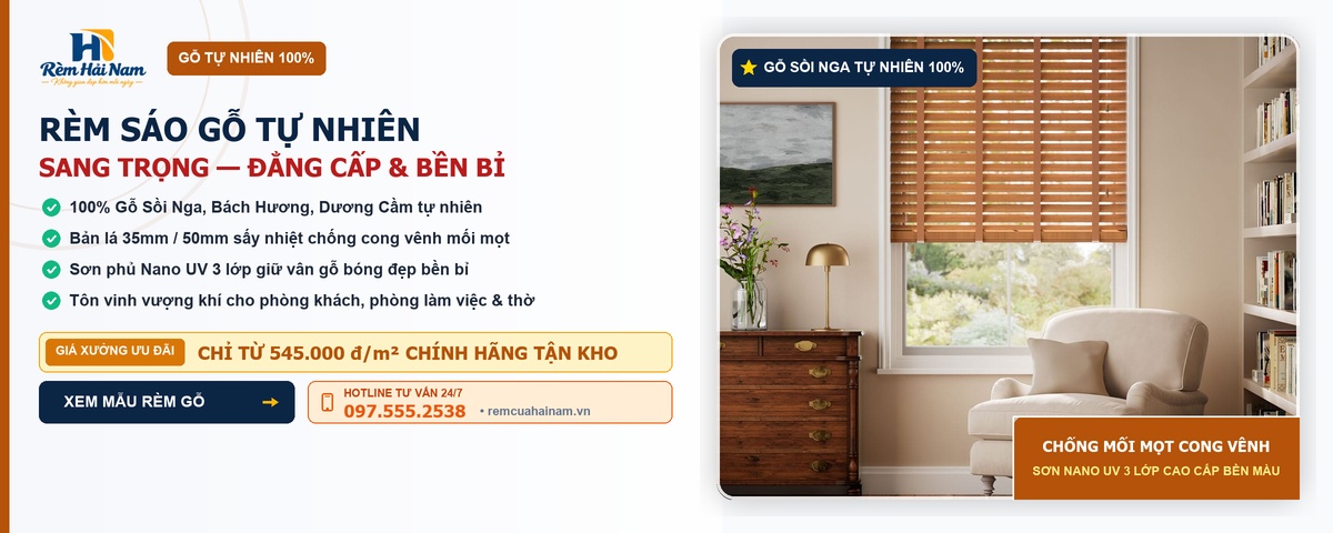 Rèm sáo gỗ tự nhiên cao cấp Rèm Hải Nam