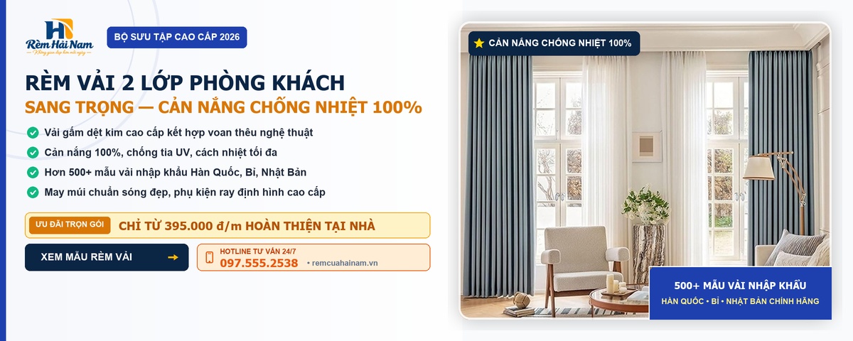 Rèm vải 2 lớp phòng khách sang trọng Rèm Hải Nam