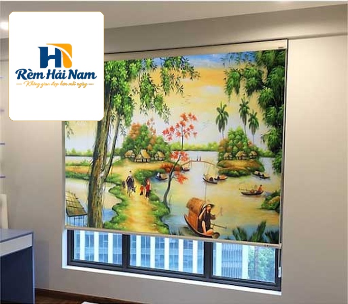 Rèm cuốn in tranh cản nắng 100% cho cửa sổ chung cư