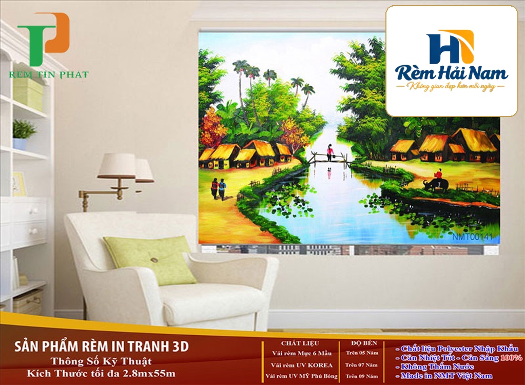 Rèm cuốn in tranh – chủ đề đồng quê – mã TP141
