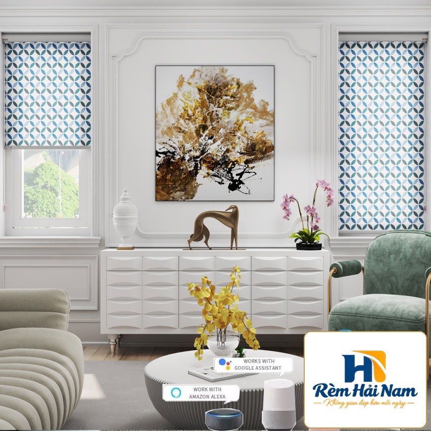 Rèm vải cuốn tự động mã Mã Floral| Động cơ rèm MA35Q6028