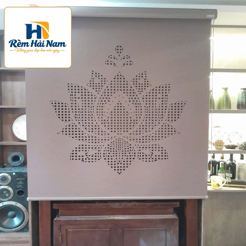 Mành rèm che bàn thờ giá rẻ khắc laze họa tiết hoa sen KHS44