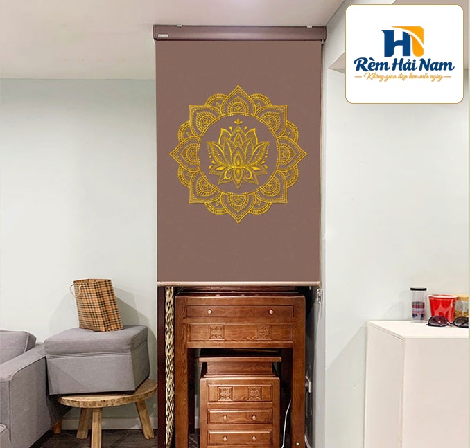 Rèm che bàn thờ đẹp in họa tiết hoa sen -RBT3043