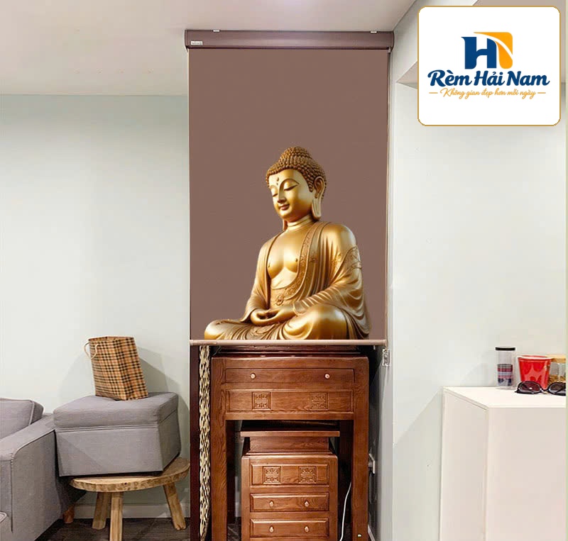 Rèm che bàn thờ giá rẻ in họa tiết hoa sen -RBT60