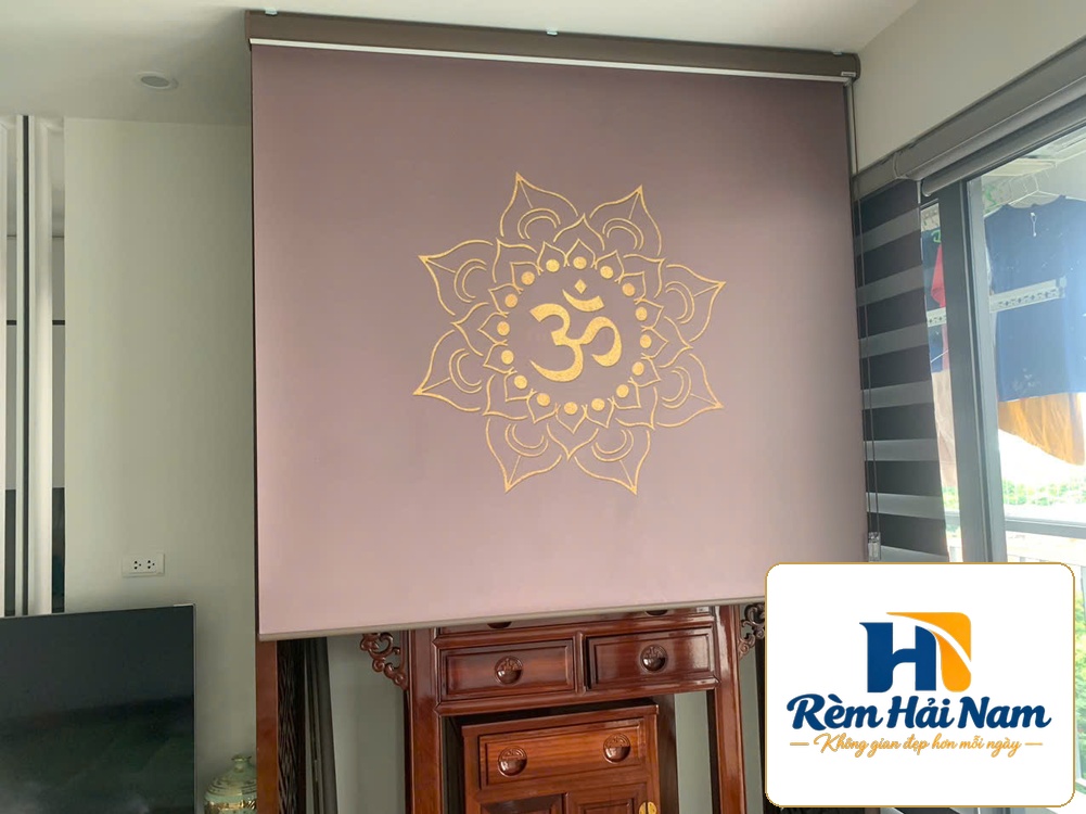Rèm che ban thờ in họa tiết hoa sen che ban thờ – RCBT81