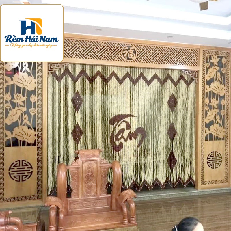 Rèm che phòng thờ bằng hạt gỗ đẹp RHG39