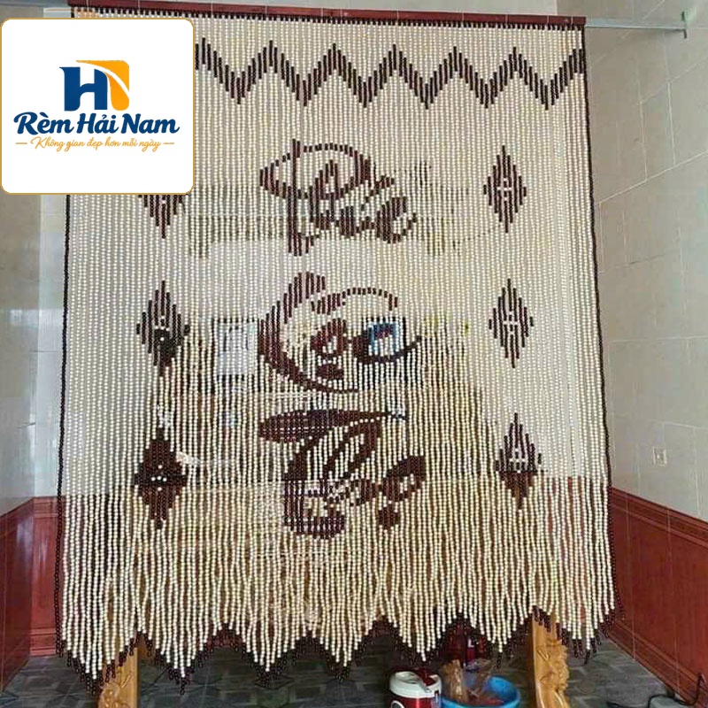 Rèm che phòng thờ đẹp bằng hạt gỗ RHG71