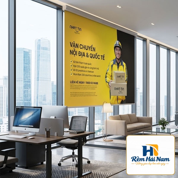 Rèm cuốn in logo chắn nắng giá rẻ cho văn phòng